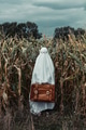 Ghost in glasses with suitcase on corn field in autumn Ghost in glasses with suitcase on corn field in autumn - PhotoDune Item for Sale