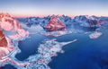 Aerial view at the Lofoten islands, Norway. Mountains and sea during sunset. Aerial view at the Lofoten islands, Norway. Mountains and sea during sunset. - PhotoDune Item for Sale