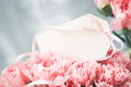Empty Tag in Bouquet of Pink Carnations. Empty Tag in Bouquet of Pink Carnations. - PhotoDune Item for Sale