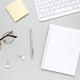 Minimal workspace with coffee cup, glasses and notebook creating calm focused atmosphere Minimal workspace with coffee cup, glasses and notebook creating calm focused atmosphere - PhotoDune Item for Sale