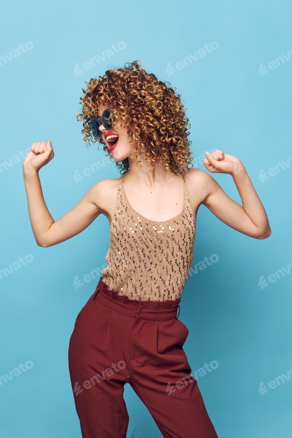 Sexy model curly hair Fun dance lifestyle trendy clothes Stock Photo by shotprime Sexy model curly hair Fun dance lifestyle trendy clothes Stock Photo by shotprime