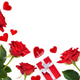 Red roses flowers, hearts and candles on a white background Red roses flowers, hearts and candles on a white background - PhotoDune Item for Sale