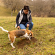 Woman and beagle dog digging outdoors Woman and beagle dog digging outdoors - PhotoDune Item for Sale