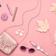Fashion cosmetics makeup product flying in air cutout minimal. Woman make up collection falling on a Fashion cosmetics makeup product flying in air cutout minimal. Woman make up collection falling on a - PhotoDune Item for Sale