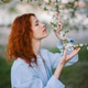 Woman enjoying spring blossoms feeling nature Woman enjoying spring blossoms feeling nature - PhotoDune Item for Sale
