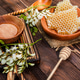 Blooming tree with fragrant flowers and honeycomb on wooden table during daylight Blooming tree with fragrant flowers and honeycomb on wooden table during daylight - PhotoDune Item for Sale