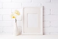 White frame mockup with soft yellow orchid in vase White frame mockup with soft yellow orchid in vase - PhotoDune Item for Sale