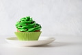 St. Patrick's Day tradinional chocolate cupcake with green whipped cream and chocolate sprinkles. St. Patrick's Day tradinional chocolate cupcake with green whipped cream and chocolate sprinkles. - PhotoDune Item for Sale