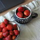 Strawberries in mugs on the tablecloth on the table. Aesthetic dessert Strawberries in mugs on the tablecloth on the table. Aesthetic dessert - PhotoDune Item for Sale