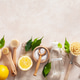 zero waste eco friendly cleaning and kitchen concept. wooden brushes, lemon, baking soda, vinegar zero waste eco friendly cleaning and kitchen concept. wooden brushes, lemon, baking soda, vinegar - PhotoDune Item for Sale