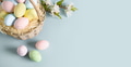 Easter composition with pastel eggs and blossom spring flowers for Happy holiday. Easter composition with pastel eggs and blossom spring flowers for Happy holiday. - PhotoDune Item for Sale