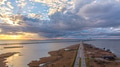 Aerial view of the causeway at sunset Aerial view of the causeway at sunset - PhotoDune Item for Sale