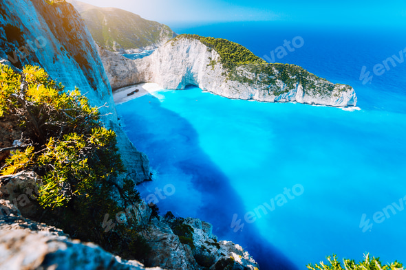 Panorama of Navagio beach Shipwreck bay Zante from view point