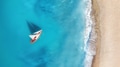 Yacht on the water surface from top view. Turquoise water background from top view. Yacht on the water surface from top view. Turquoise water background from top view. - PhotoDune Item for Sale