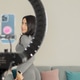 Virtual online fitness. Woman virtual workout at home living room Virtual online fitness. Woman virtual workout at home living room - PhotoDune Item for Sale