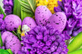 Easter composition with cute bunny, fresh flowers, eags in trendy violet color. Bright colorful card Easter composition with cute bunny, fresh flowers, eags in trendy violet color. Bright colorful card - PhotoDune Item for Sale