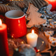 Atmospheric New Year dark decoration on a table. Candlelight Atmospheric New Year dark decoration on a table. Candlelight - PhotoDune Item for Sale