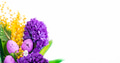 Easter composition with cute bunny, fresh flowers, eags in trendy violet color. Bright banner Easter composition with cute bunny, fresh flowers, eags in trendy violet color. Bright banner - PhotoDune Item for Sale