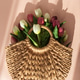 Tulip Bouquet in Straw Handbag. Stylish Spring Floral Composition on Pink Background Tulip Bouquet in Straw Handbag. Stylish Spring Floral Composition on Pink Background - PhotoDune Item for Sale