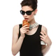 beautiful young woman in retro style with croissant beautiful young woman in retro style with croissant - PhotoDune Item for Sale