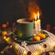 Warm cocoa, burning candles, and tangerines create a cozy atmosphere on christmas or new year's eve Warm cocoa, burning candles, and tangerines create a cozy atmosphere on christmas or new year's eve - PhotoDune Item for Sale