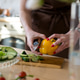 diet menu, healthy food, takeaway ready snacks. Hands of the chef in the frame cutting vegetables diet menu, healthy food, takeaway ready snacks. Hands of the chef in the frame cutting vegetables - PhotoDune Item for Sale