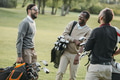 multiethnic golf players with golf clubs having fun on golf course multiethnic golf players with golf clubs having fun on golf course - PhotoDune Item for Sale