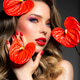 Beautiful white girl with red flowers. Stunning girl with Anthurium red. Beautiful white girl with red flowers. Stunning girl with Anthurium red. - PhotoDune Item for Sale