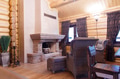 chimney room interior in private house built of logs. chimney room interior in private house built of logs. - PhotoDune Item for Sale