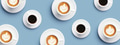 Many Cups of Coffee and Cappuccino on Blue Background Many Cups of Coffee and Cappuccino on Blue Background - PhotoDune Item for Sale