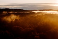 Beautiful moody sunrise in misty mountain forest valley Beautiful moody sunrise in misty mountain forest valley - PhotoDune Item for Sale