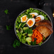 Healthy Breakfast Bowl with Eggs, Vegetables and Sourdough Bread. Top view Healthy Breakfast Bowl with Eggs, Vegetables and Sourdough Bread. Top view - PhotoDune Item for Sale