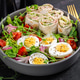 Keto diet meal with tuna lavash rolls salad and boiled eggs. Keto diet meal with tuna lavash rolls salad and boiled eggs. - PhotoDune Item for Sale