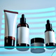 Skincare product packaging on a glass shelf Skincare product packaging on a glass shelf - PhotoDune Item for Sale