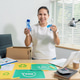 Mature woman working examining waste recyclable separation divided bin in the office, Sustainable de Mature woman working examining waste recyclable separation divided bin in the office, Sustainable de - PhotoDune Item for Sale