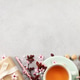 Spring Tea Flat Lay with Gift Box, Blossoms and Copy Space Spring Tea Flat Lay with Gift Box, Blossoms and Copy Space - PhotoDune Item for Sale