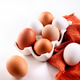 Chicken eggs on linen napkin on white background. Chicken eggs on linen napkin on white background. - PhotoDune Item for Sale