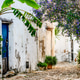 Historic Spain alley, whitewashed homes, purple vine Historic Spain alley, whitewashed homes, purple vine - PhotoDune Item for Sale