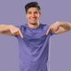 Mature Man Points Both Index Fingers Downward To Indicate Area Below On Violet Mature Man Points Both Index Fingers Downward To Indicate Area Below On Violet - PhotoDune Item for Sale