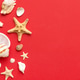 Summer time concept Flat lay composition with beautiful starfish and sea shells on colored table, to Summer time concept Flat lay composition with beautiful starfish and sea shells on colored table, to - PhotoDune Item for Sale