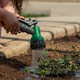 Watering green plants with garden hose in sunny outdoor landscape Watering green plants with garden hose in sunny outdoor landscape - PhotoDune Item for Sale