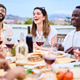 Group of diverse young adult joyful friends barbecue summer party reunion eating on rooftop Group of diverse young adult joyful friends barbecue summer party reunion eating on rooftop - PhotoDune Item for Sale