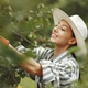 Woman in a hat gardening in her backyard Woman in a hat gardening in her backyard - PhotoDune Item for Sale