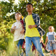 Kids, active children walking in park, forest on warm summer day. Active weekends. Travelers Kids, active children walking in park, forest on warm summer day. Active weekends. Travelers - PhotoDune Item for Sale