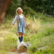 Happy, smiling little girl, child in casual clothes standing on stone in forest on warm day. Explori Happy, smiling little girl, child in casual clothes standing on stone in forest on warm day. Explori - PhotoDune Item for Sale