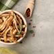 Tasty shimeji mushrooms with thyme served on light grey table, flat lay. Space for text Tasty shimeji mushrooms with thyme served on light grey table, flat lay. Space for text - PhotoDune Item for Sale