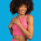 Happy black woman showing gratitude on blue background Happy black woman showing gratitude on blue background - PhotoDune Item for Sale