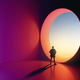 Silhouette Businessman Standing at Futuristic Portal with Vibrant Gradient Light Silhouette Businessman Standing at Futuristic Portal with Vibrant Gradient Light - PhotoDune Item for Sale