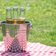 Bottles with cold drinks in metal ice bucket on picnic blanket outdoors Bottles with cold drinks in metal ice bucket on picnic blanket outdoors - PhotoDune Item for Sale