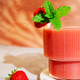 Minimalist still life with a strawberry smoothie glass and creative shadows. Minimalist still life with a strawberry smoothie glass and creative shadows. - PhotoDune Item for Sale
